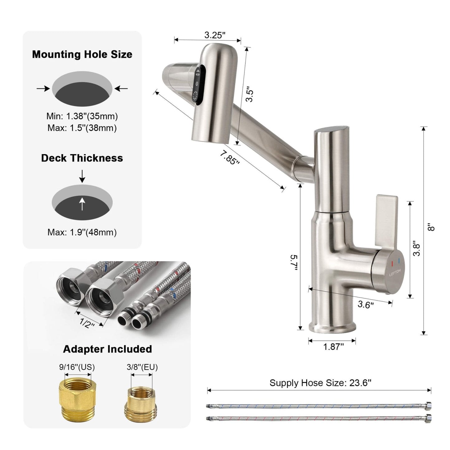 Single-Hole Rotatable Faucet with Temperature Display-BF2204