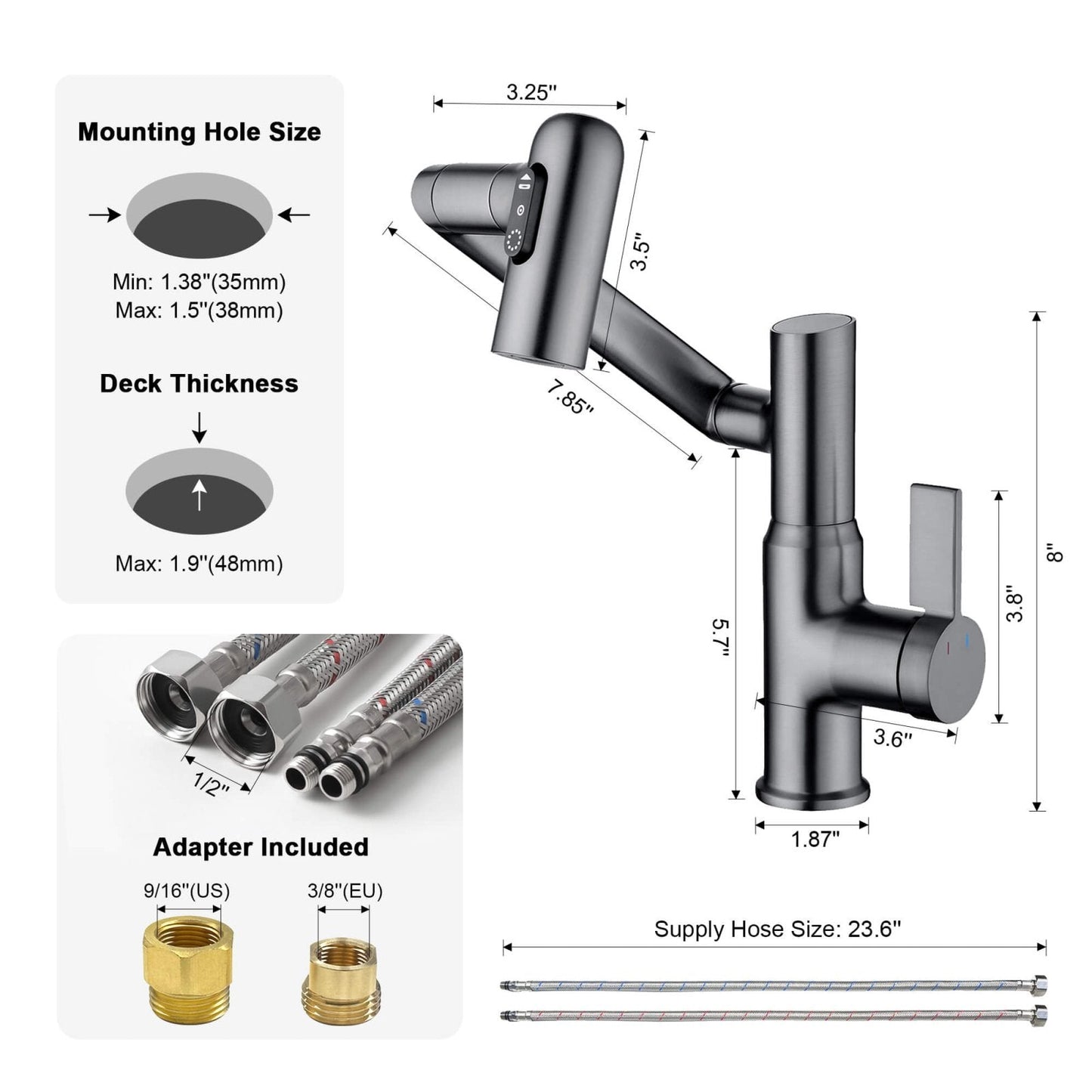 Single-Hole Rotatable Faucet with Temperature Display-BF2204