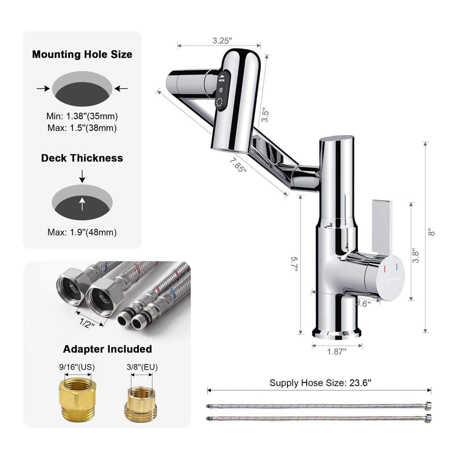 Single-Hole Rotatable Faucet with Temperature Display-BF2204