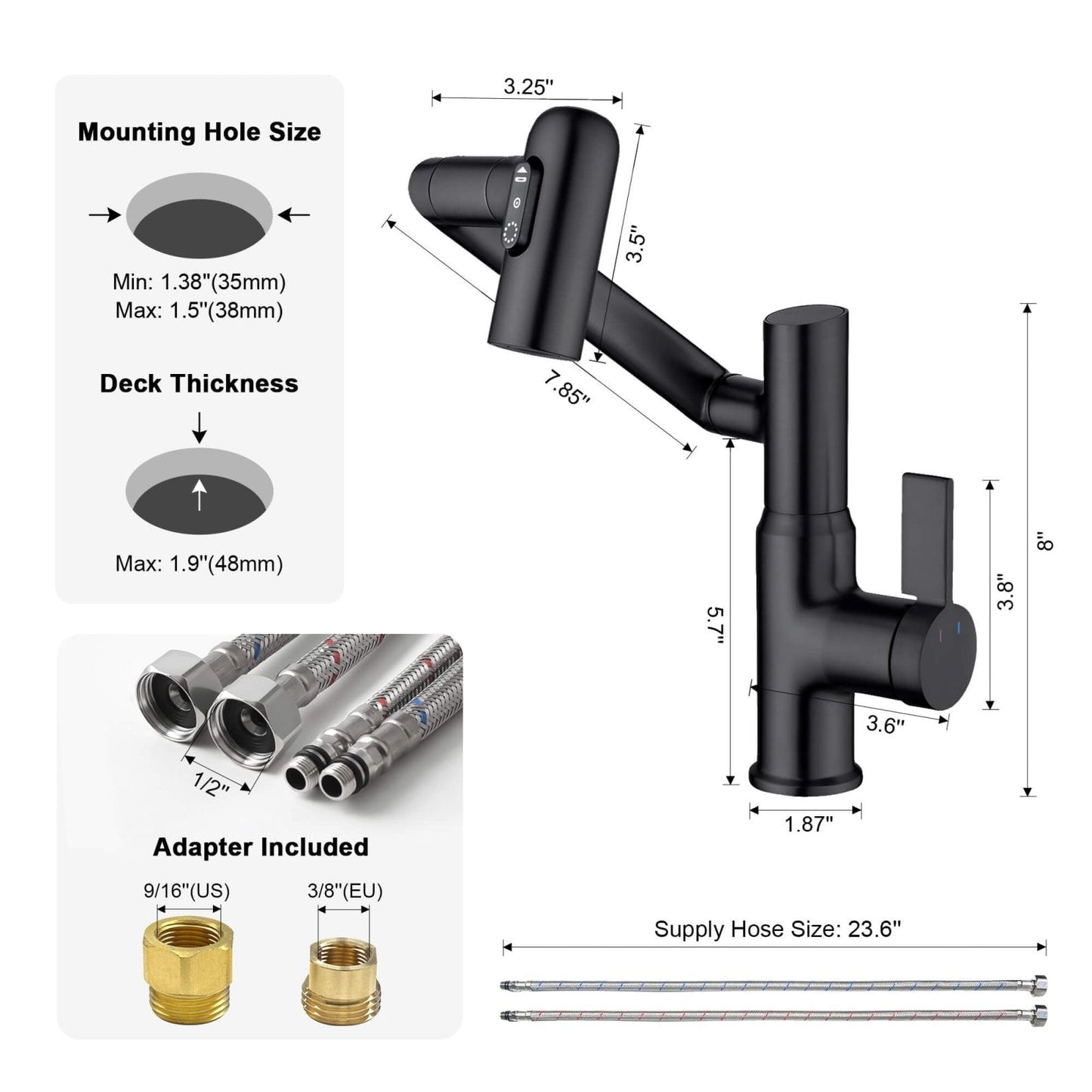 Single-Hole Rotatable Faucet with Temperature Display-BF2204