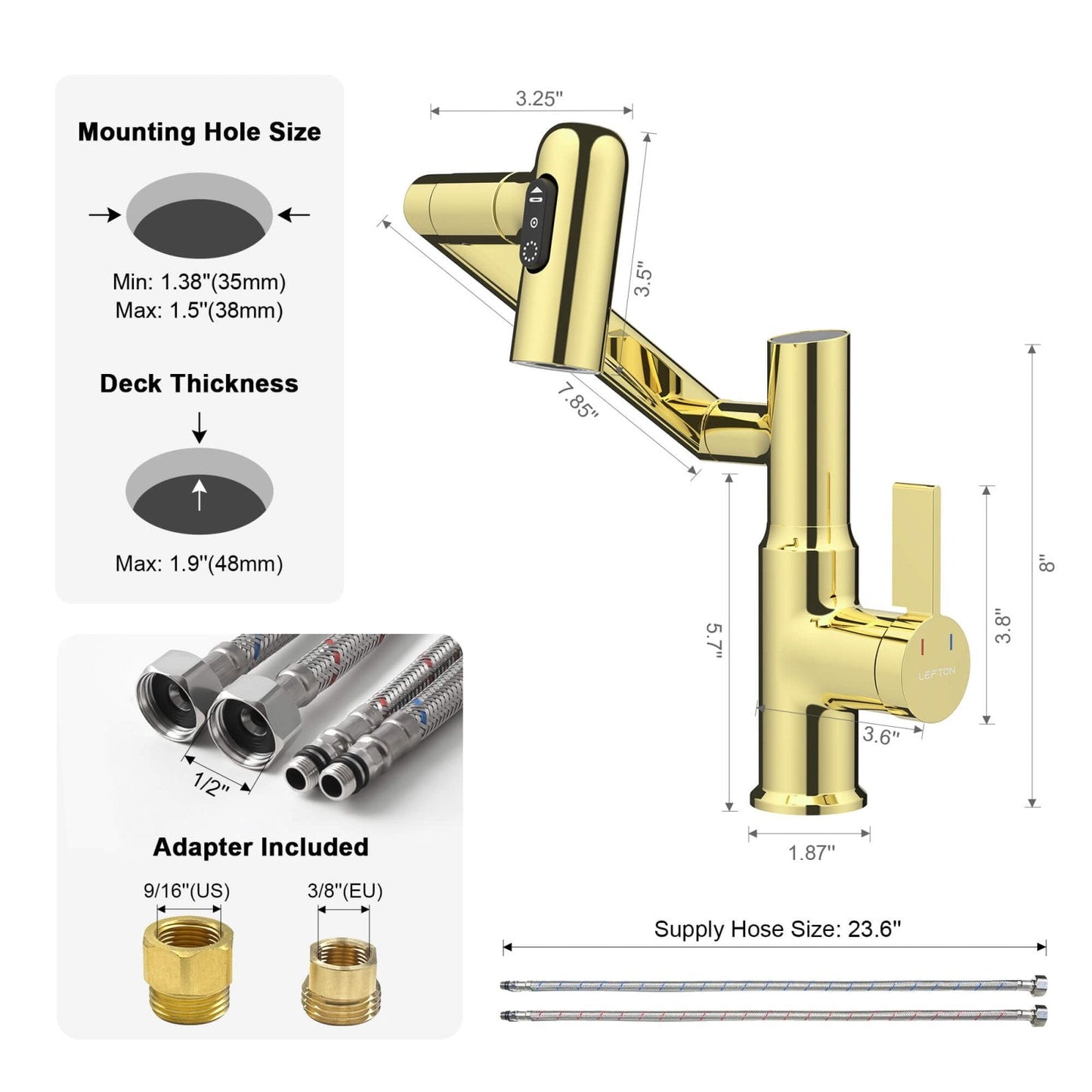 Single-Hole Rotatable Faucet with Temperature Display-BF2204