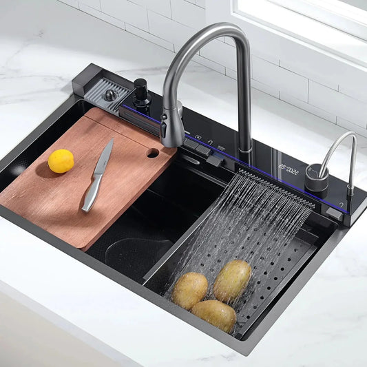 33x22 Inch Stainless Steel Single Bowl Large Kitchen Sink with Digital Temperature Display & LED Lighting-KS2206L